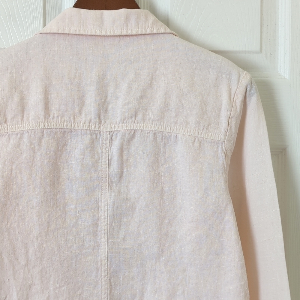 City Lights 90's Vintage 100% Linen Long Sleeve Button Down Shirt Baby Pink M - Picture 14 of 15